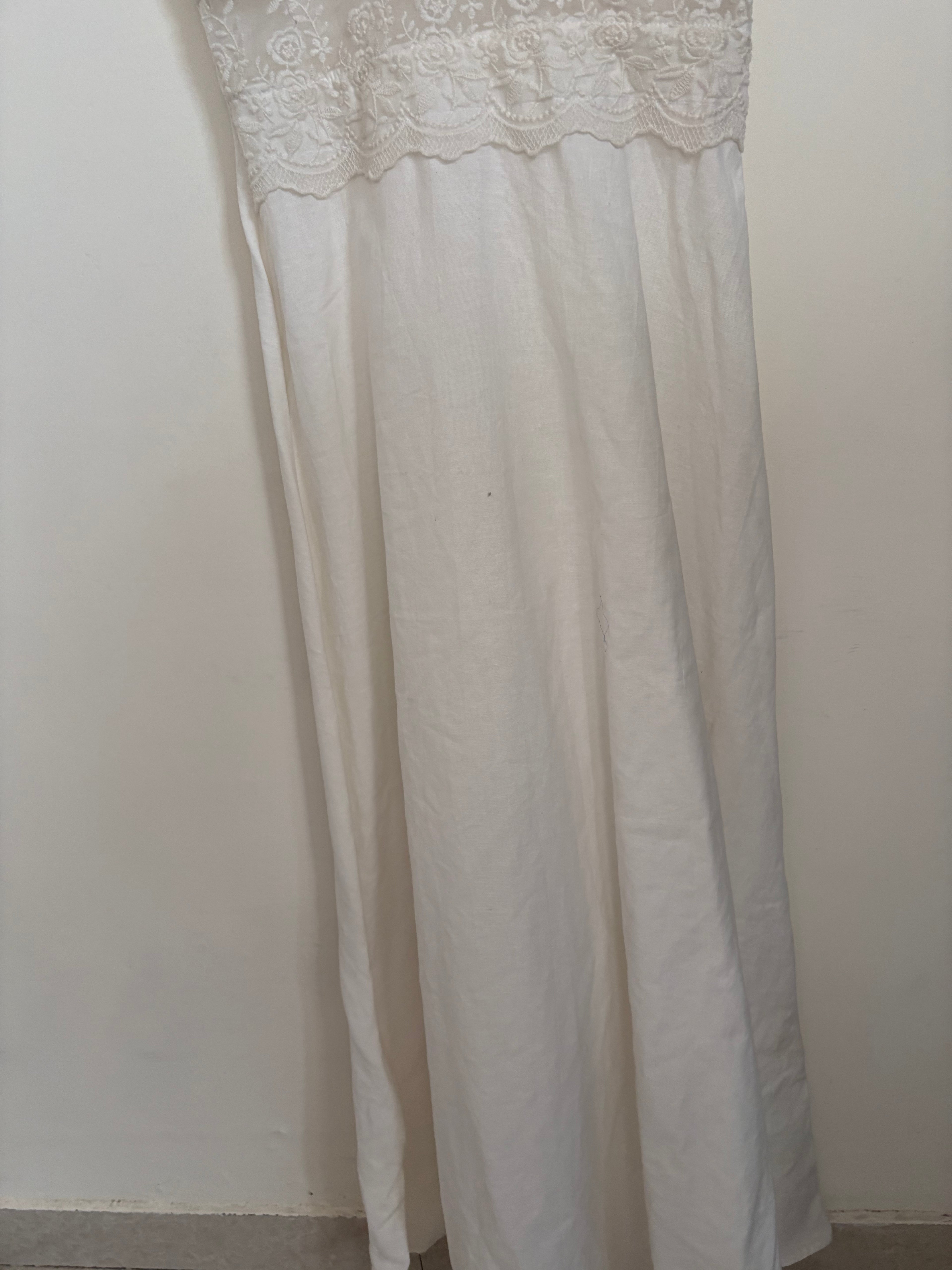 WHITE BRODERIE TRIM STRAPPY SLEEVELESS MAXI DRESS UK 8