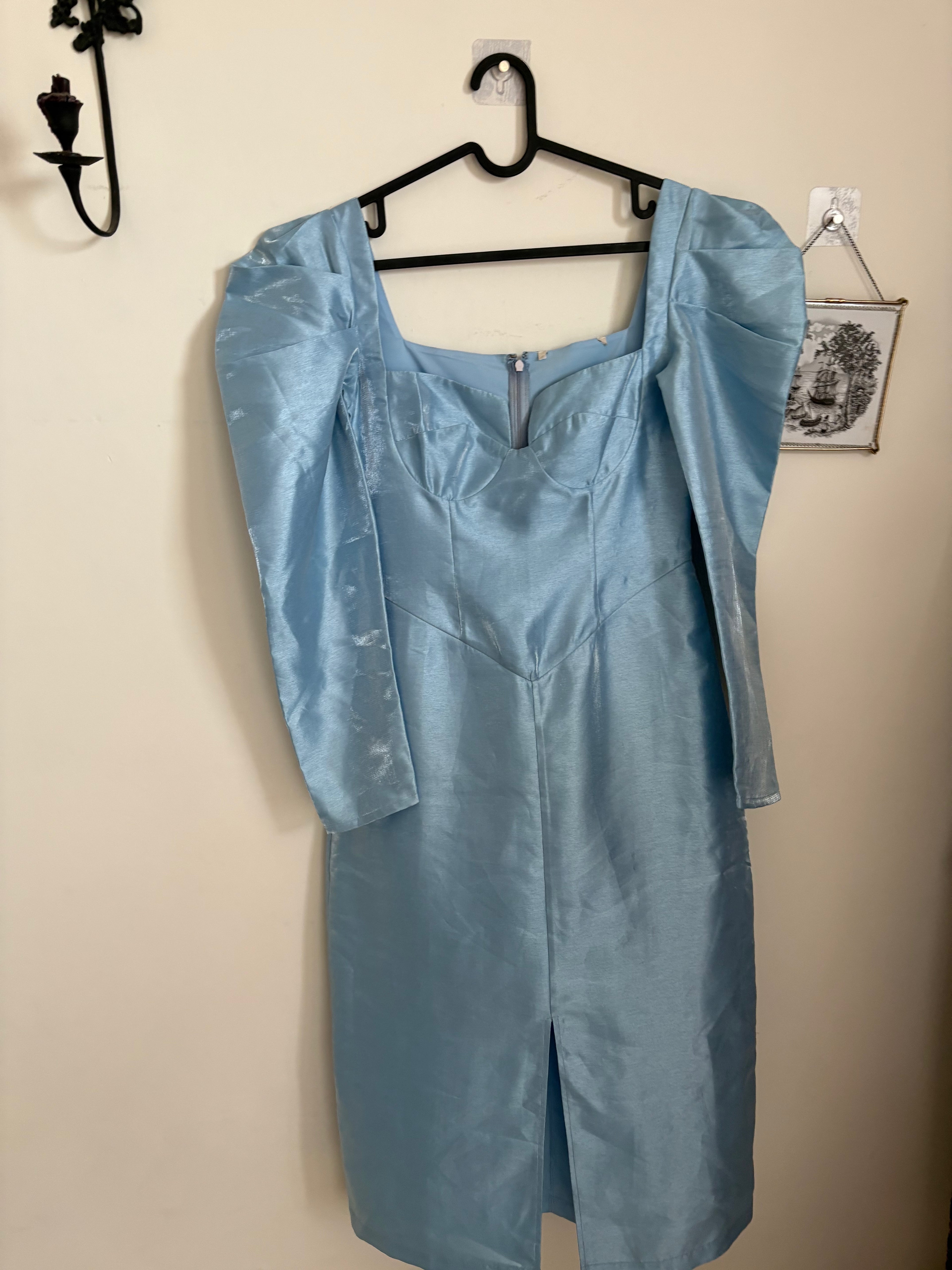 Blue organza fitted dress M