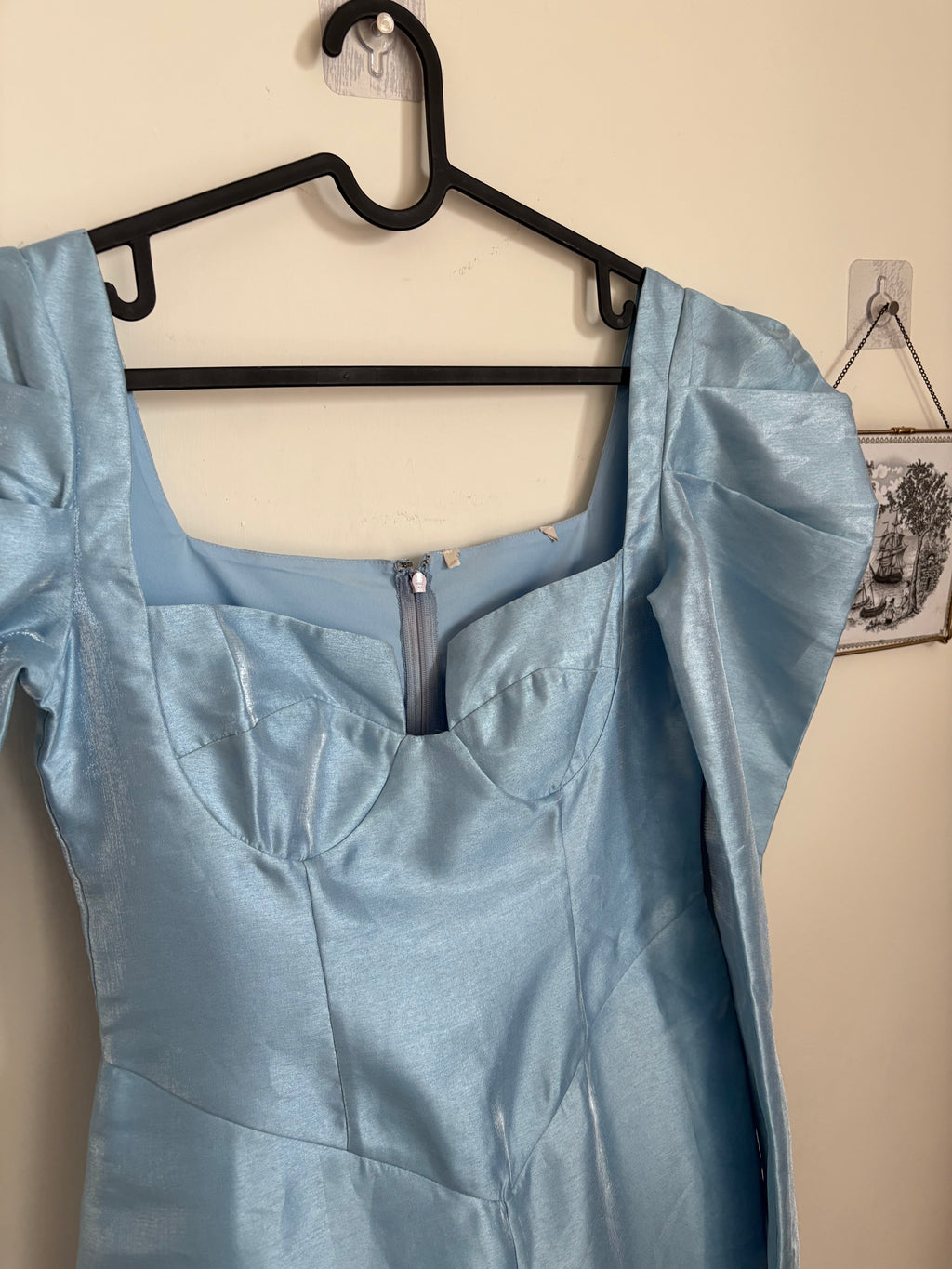 Blue organza fitted dress M