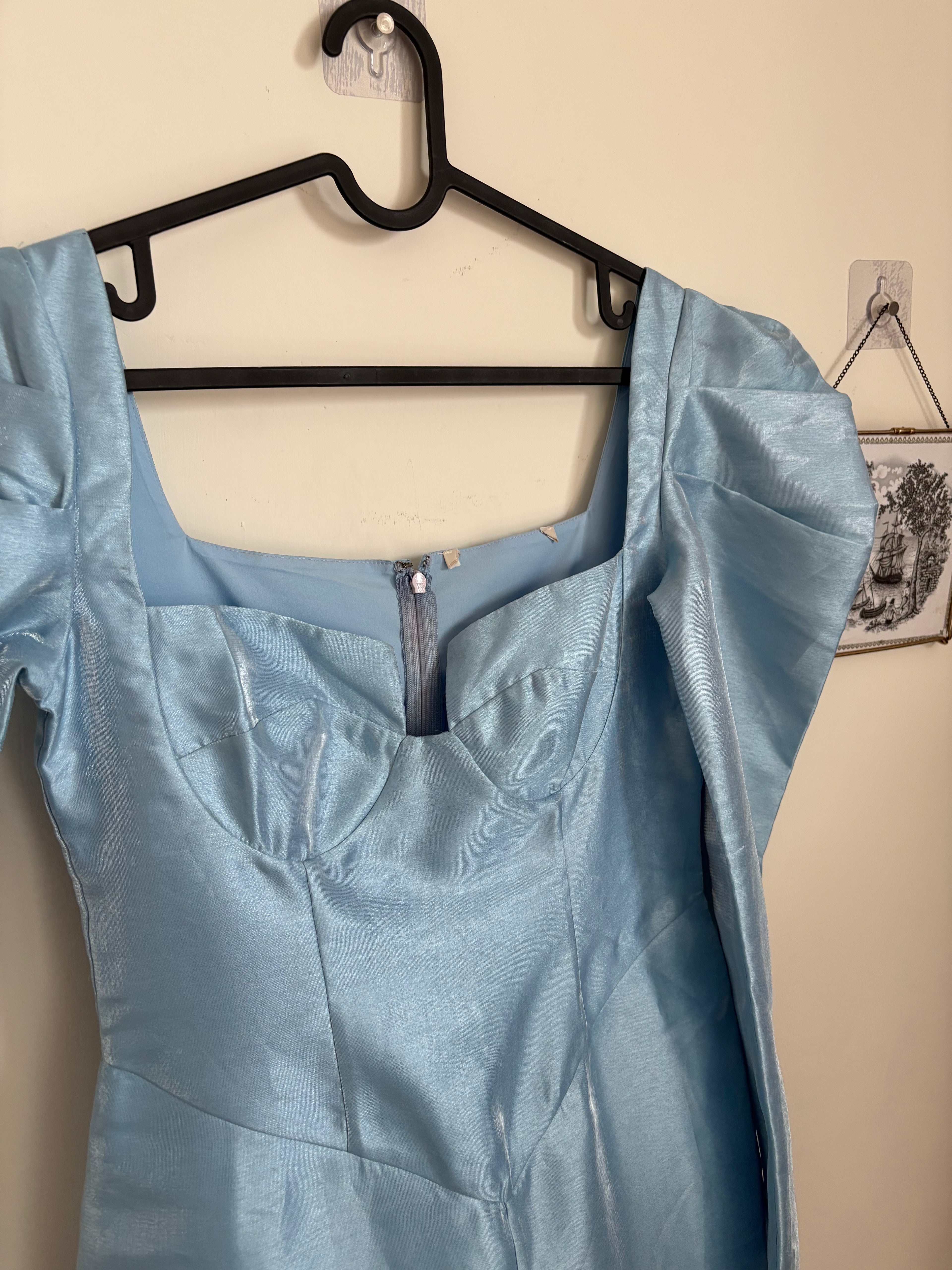 Blue organza fitted dress M