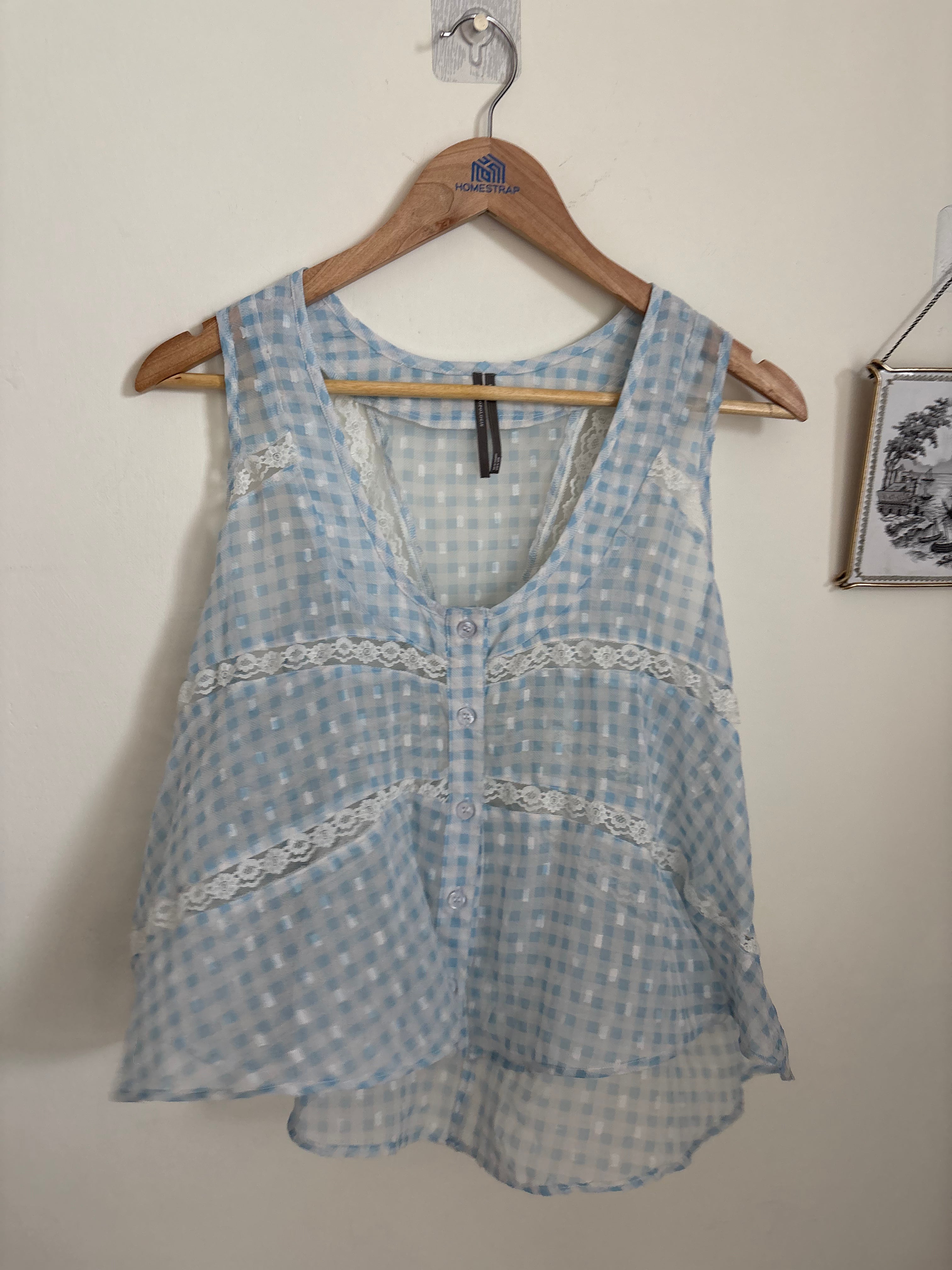 By Anthropologie Sheer Lace Swing Tank M
