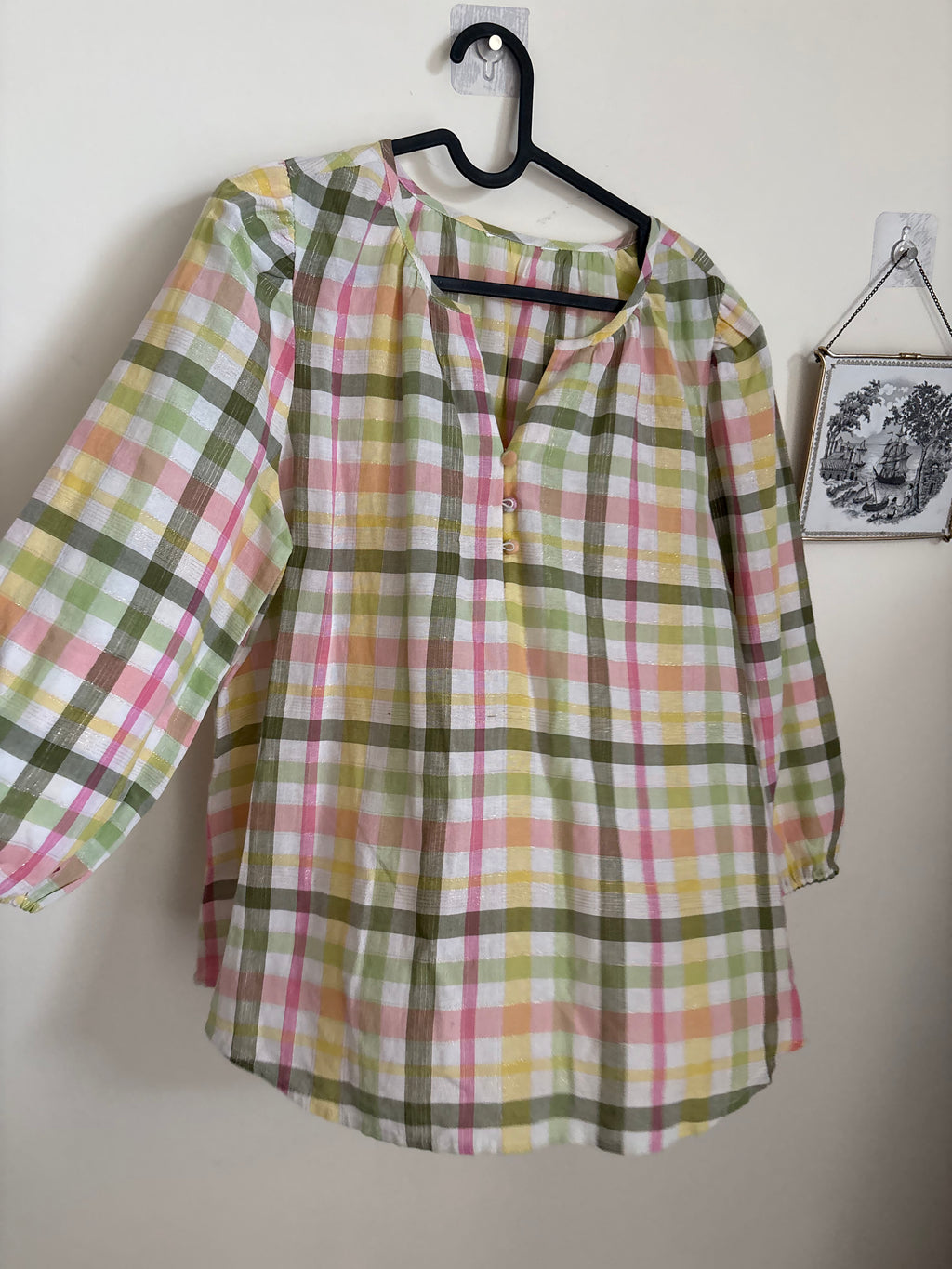 Green cotton check top M