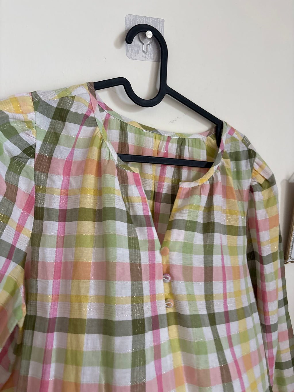 Green cotton check top M