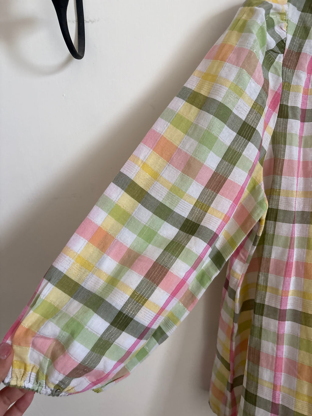 Green cotton check top M