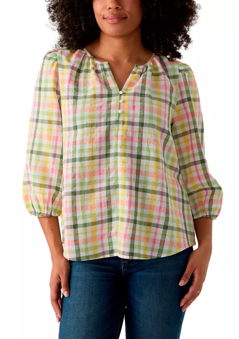 Green cotton check top M