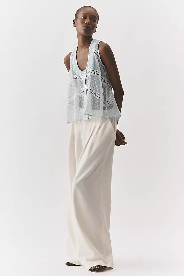 By Anthropologie Sheer Lace Swing Tank M