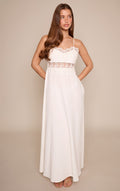 WHITE BRODERIE TRIM STRAPPY SLEEVELESS MAXI DRESS UK 8