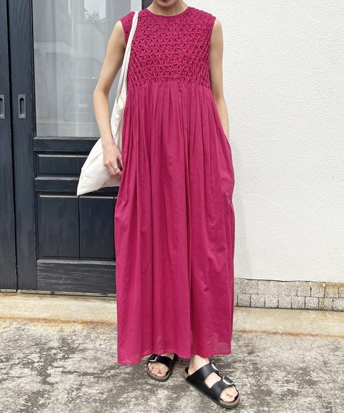 SPICK&SPAN COTTON SMOCKED DRESS FS