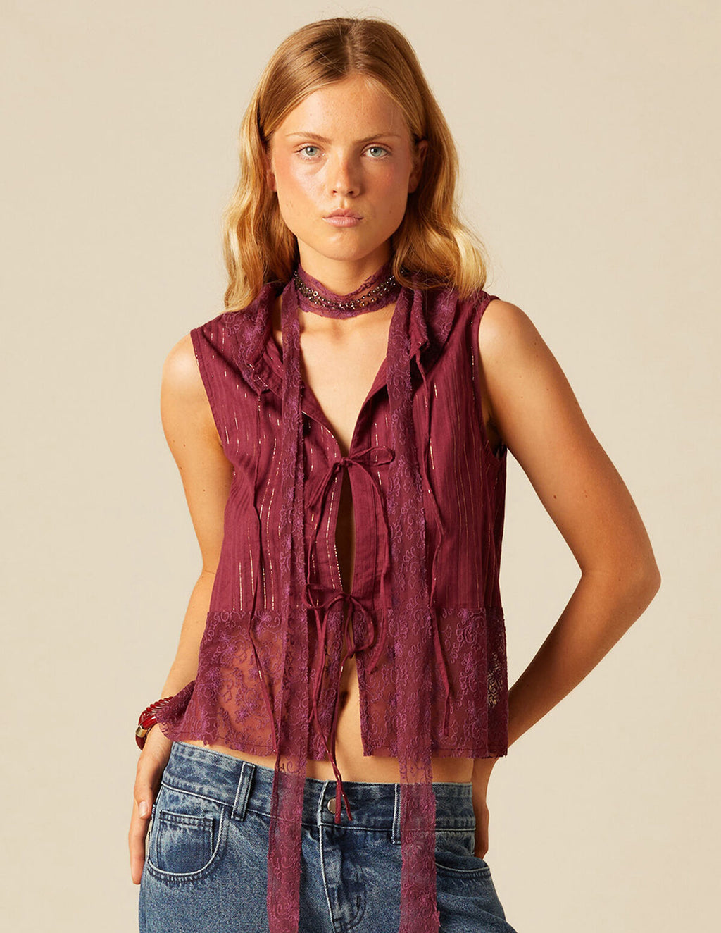 Nicoli maroon tie top