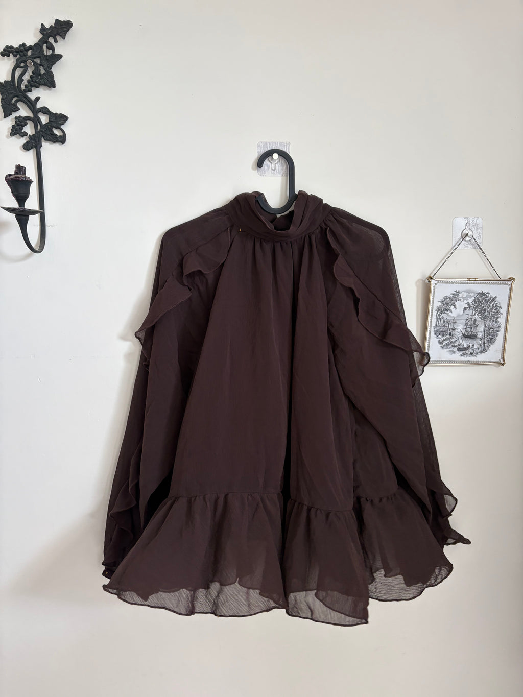 SIMPLYBE BROWN RUFFLE TOP UK 14