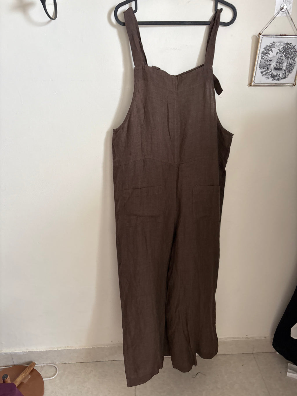 LINEN BROWN TIE JUMPSUIT M/L
