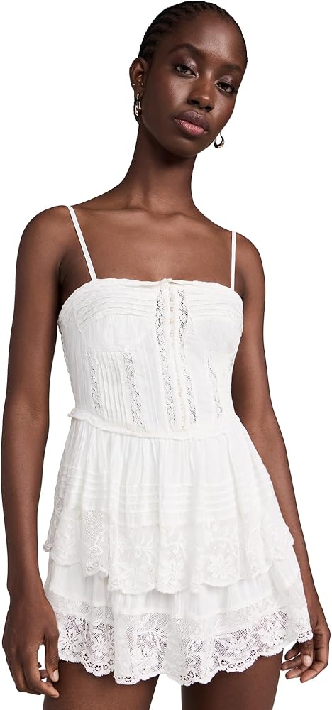 LoveShackFancy Nerida Lace Tiered Mini Dress XS