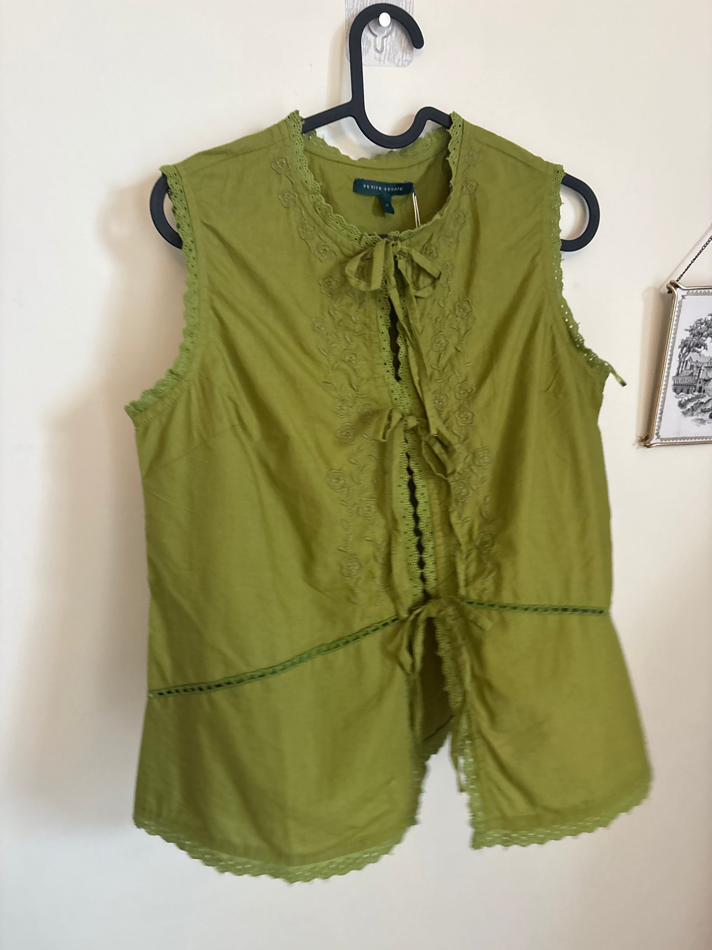 PETITE STUDIO Women's GREEN TIE blouse  M