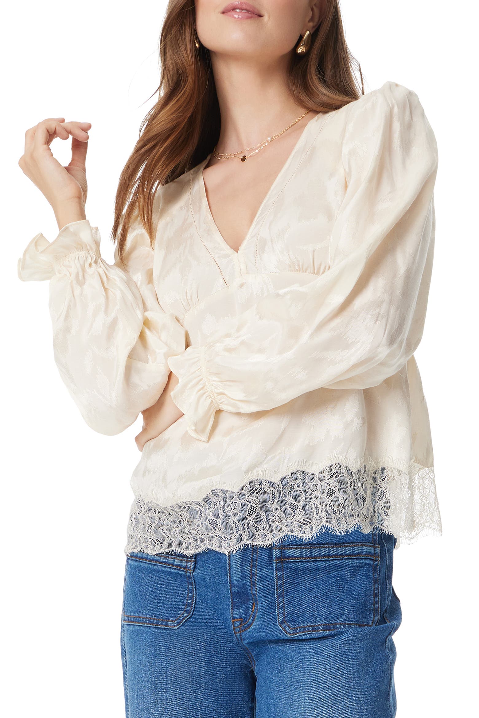 SAM EDELMAN  Julia Lace Trim Peplum Top  S