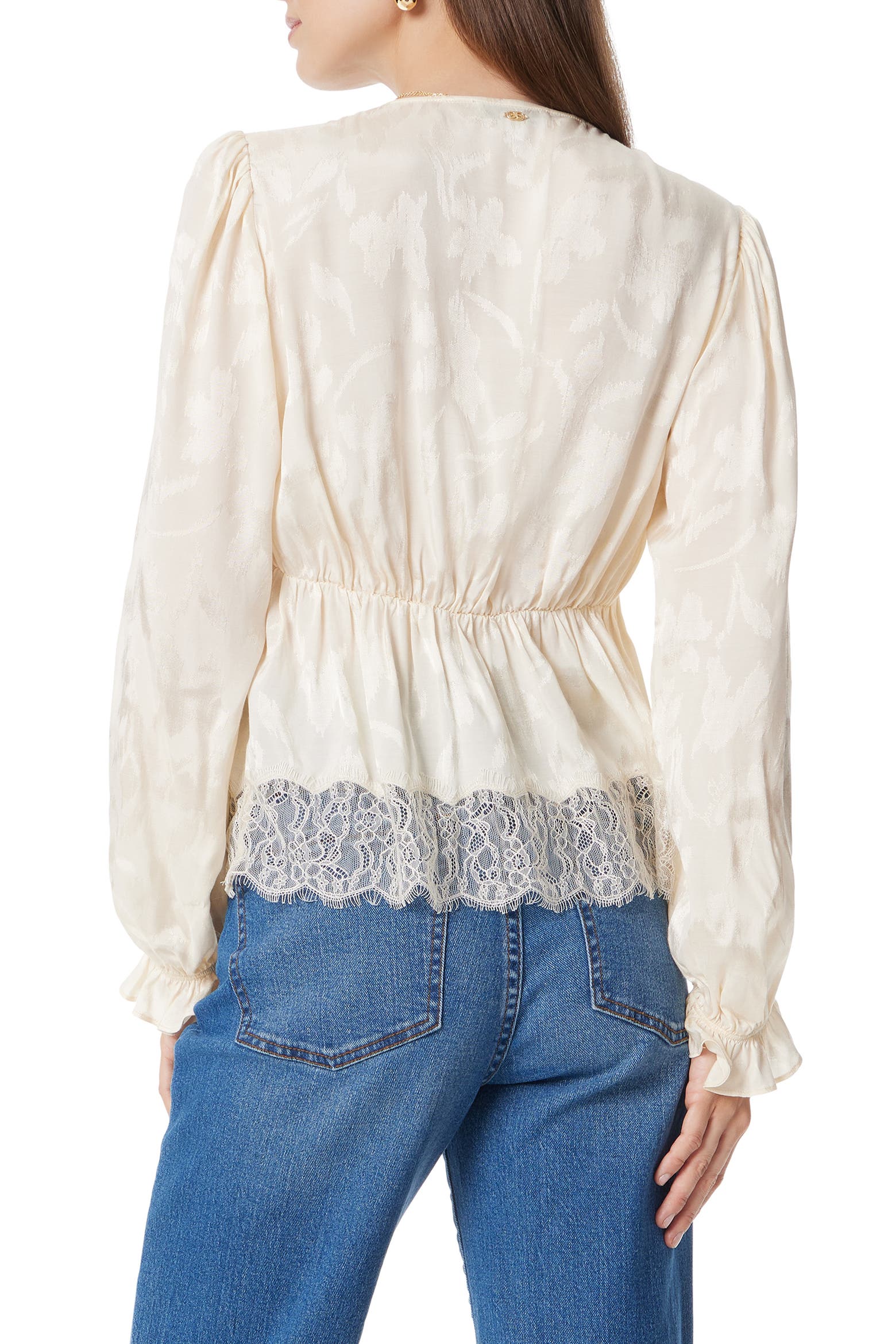SAM EDELMAN  Julia Lace Trim Peplum Top  S
