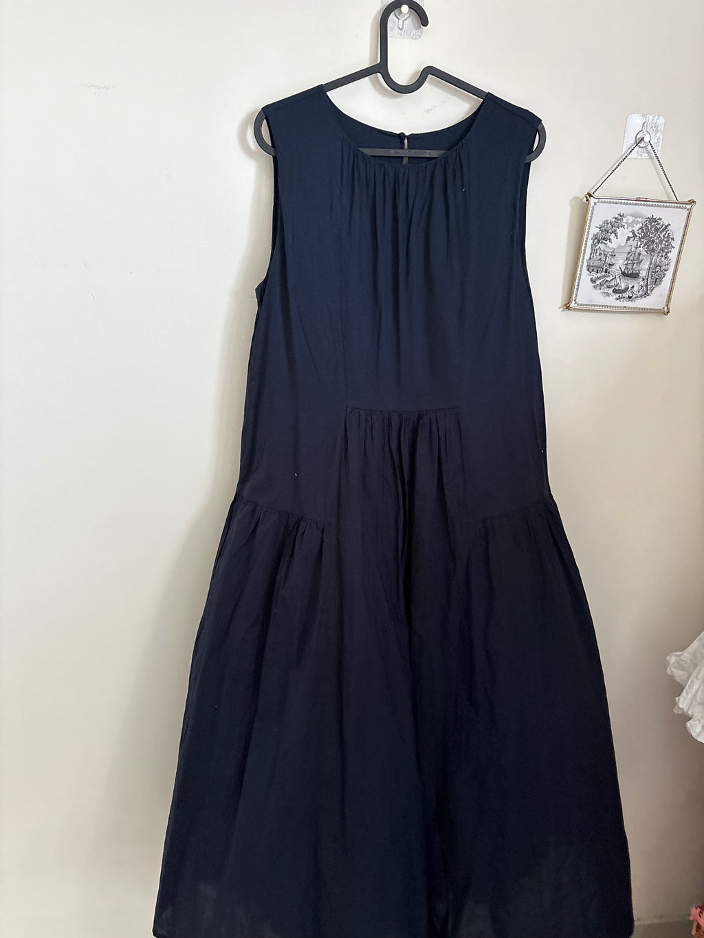 NAVY COTTON TIERED DRESS XS/S