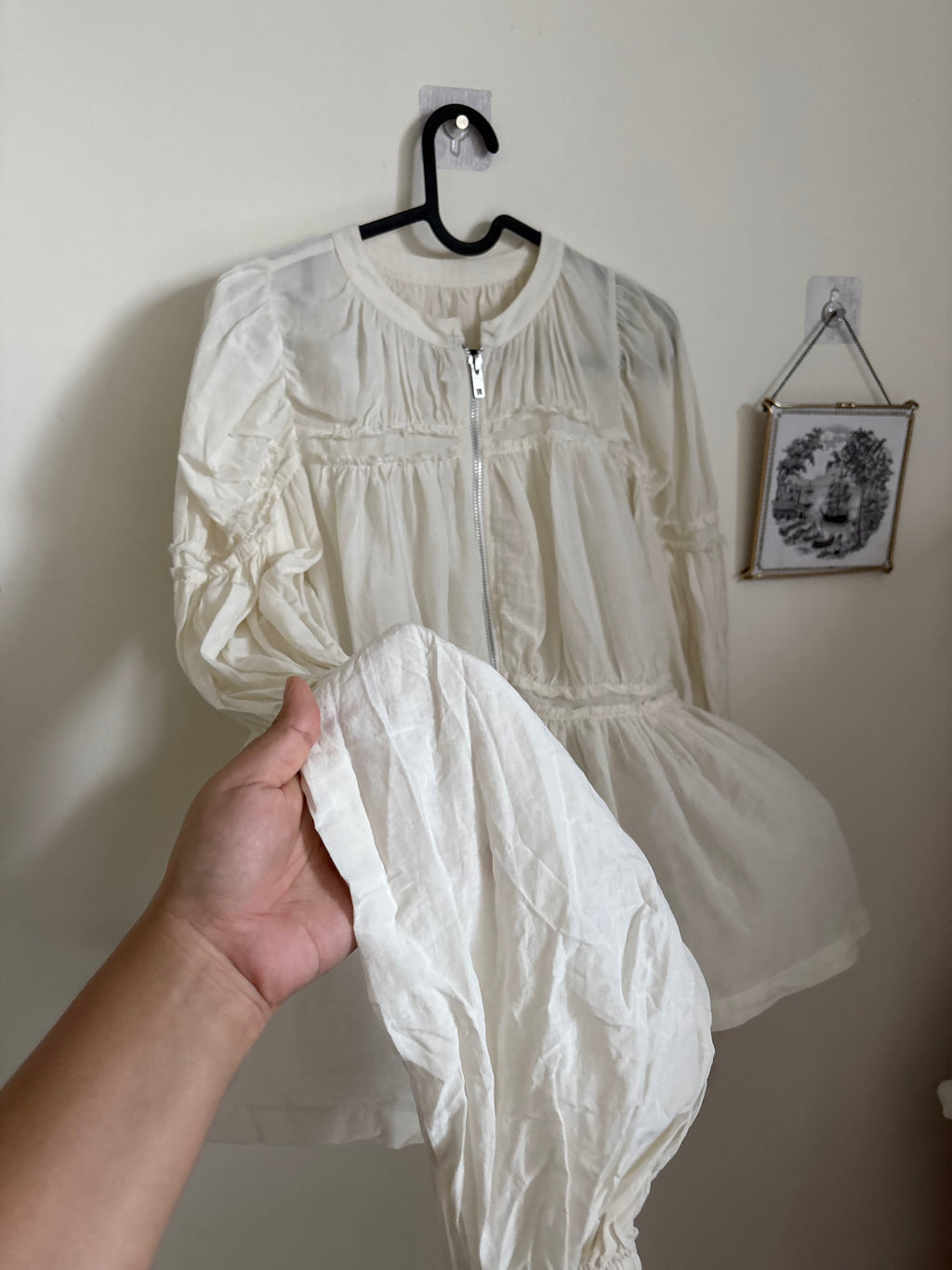 By Anthropologie Long-Sleeve Puffy Zip-Front Blouse XS/S