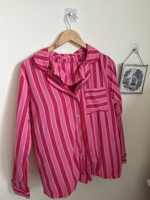 STRIPE AND STARE Soft Brushed Woven Pyjama Top AND SHORTS SET CANDY XS/S