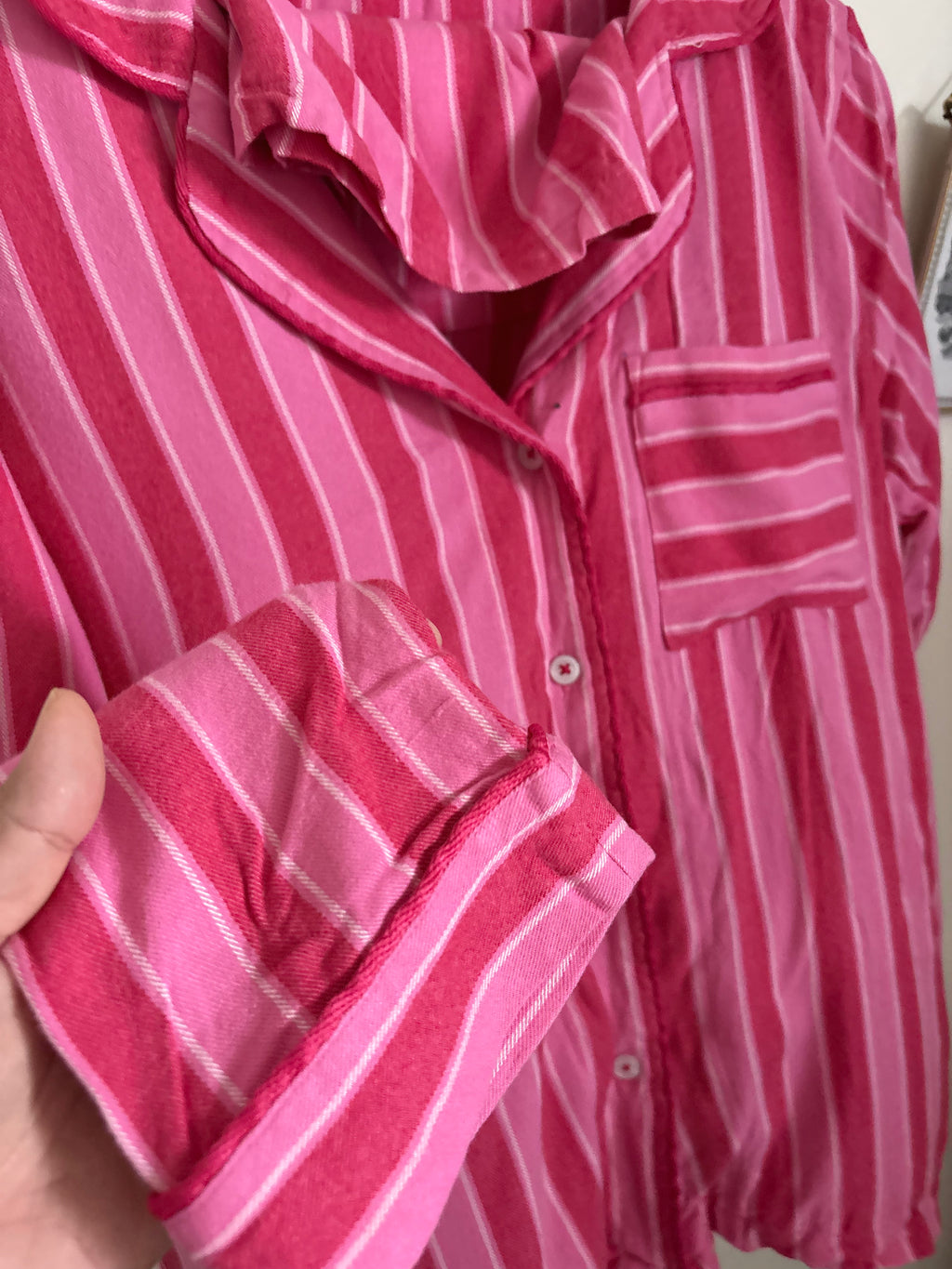 STRIPE AND STARE Soft Brushed Woven Pyjama Top AND SHORTS SET CANDY XS/S
