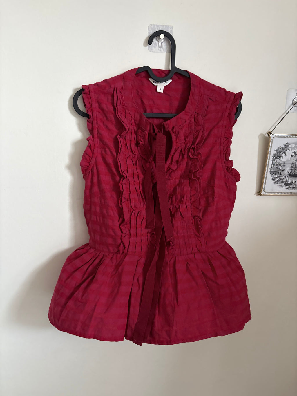 Monsoon Pink Bea Sleeveless Gingham Frill Top S