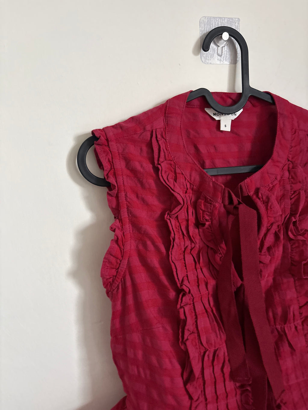 Monsoon Pink Bea Sleeveless Gingham Frill Top S