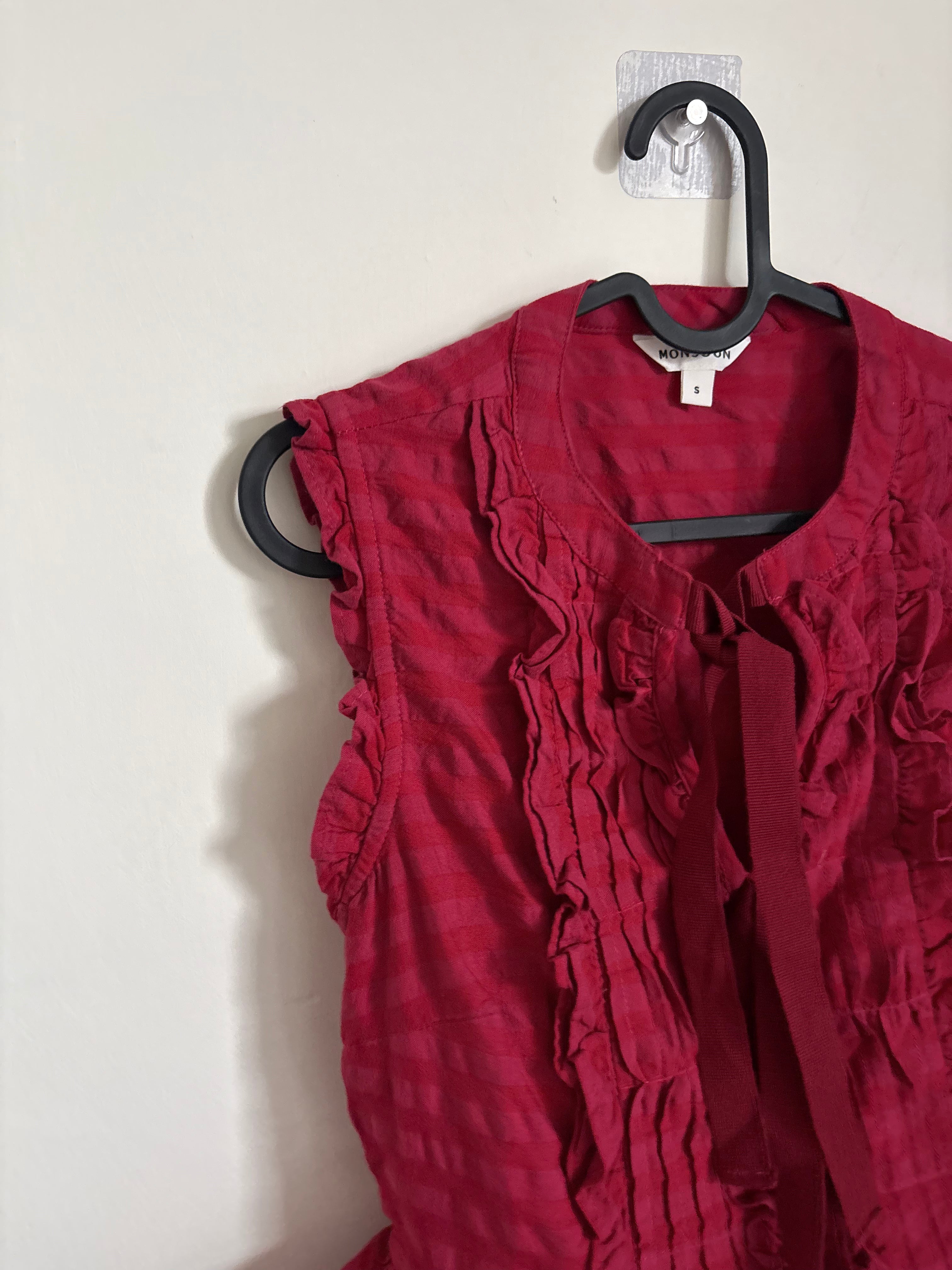 Monsoon Pink Bea Sleeveless Gingham Frill Top S
