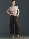 Anthropologie Brown Cropped Lace-Hem Trousers M