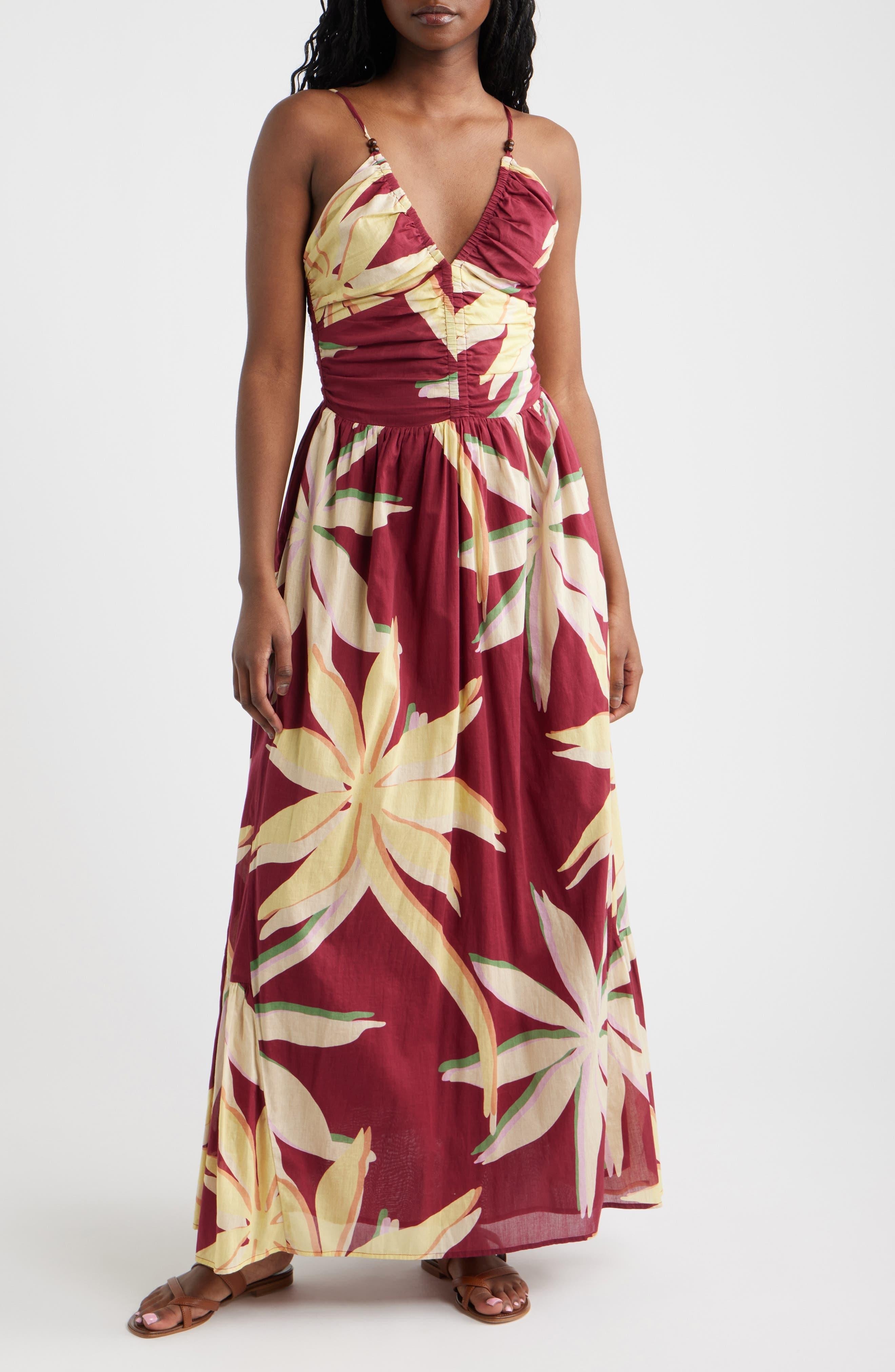 Rails  Palm Printed Cotton Gathered Maxi Dress