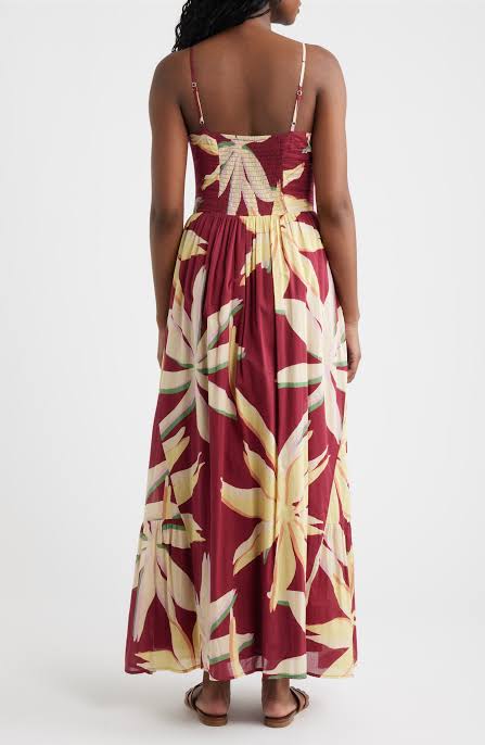 Rails  Palm Printed Cotton Gathered Maxi Dress
