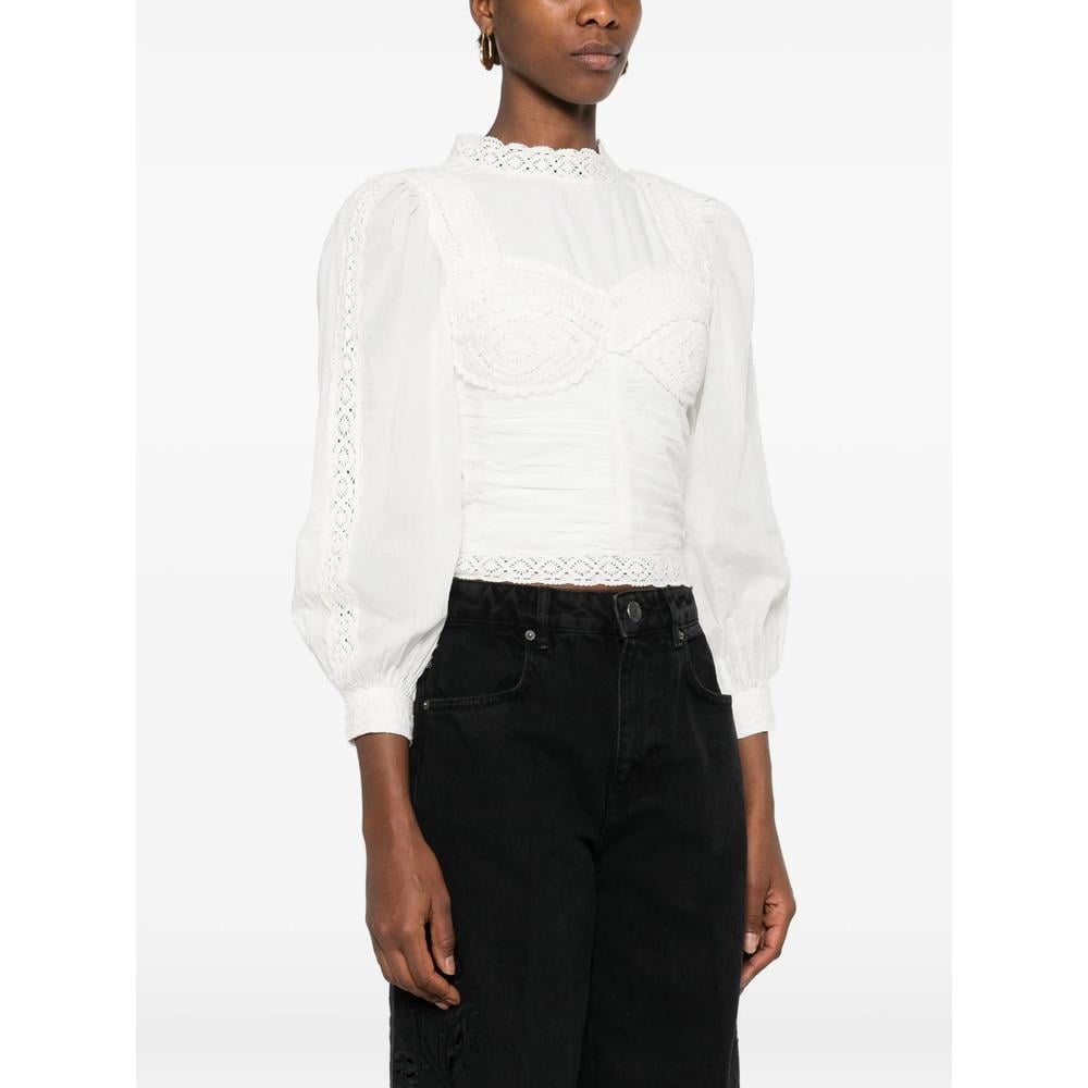 FARM RIO Off-White Crew Neck Long Sleeve Crochet Blouse (ATLTERED)