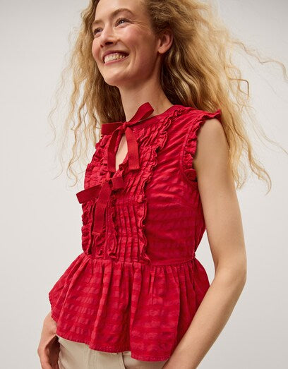 Monsoon Pink Bea Sleeveless Gingham Frill Top S