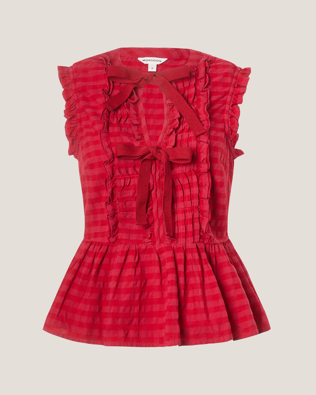 Monsoon Pink Bea Sleeveless Gingham Frill Top S