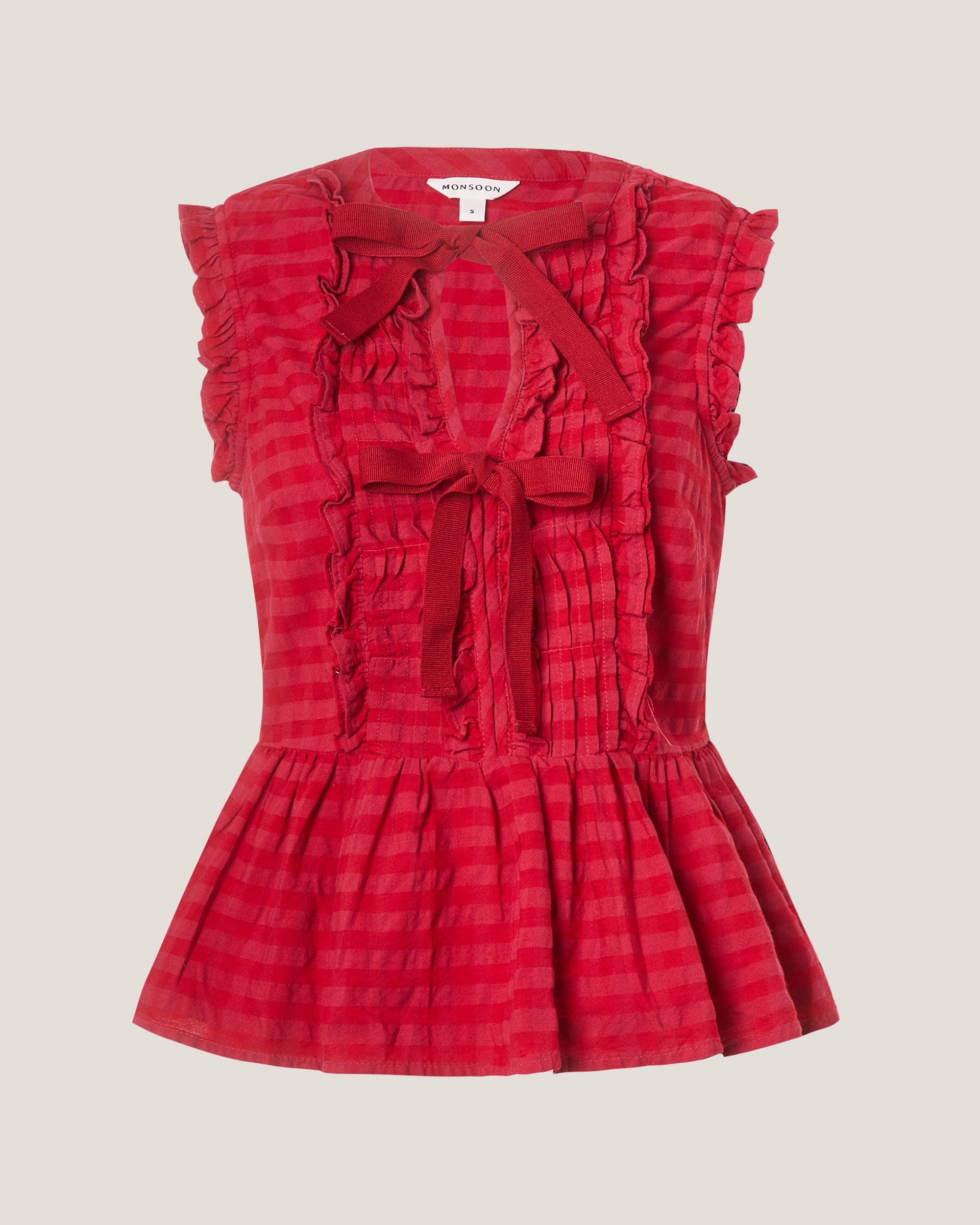 Monsoon Pink Bea Sleeveless Gingham Frill Top S