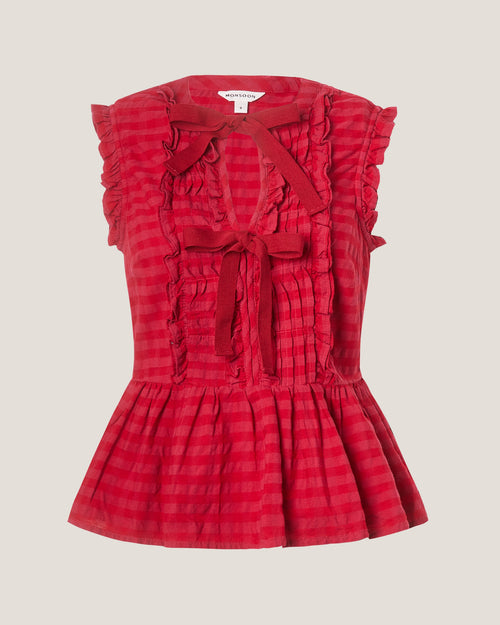 Monsoon Pink Bea Sleeveless Gingham Frill Top S