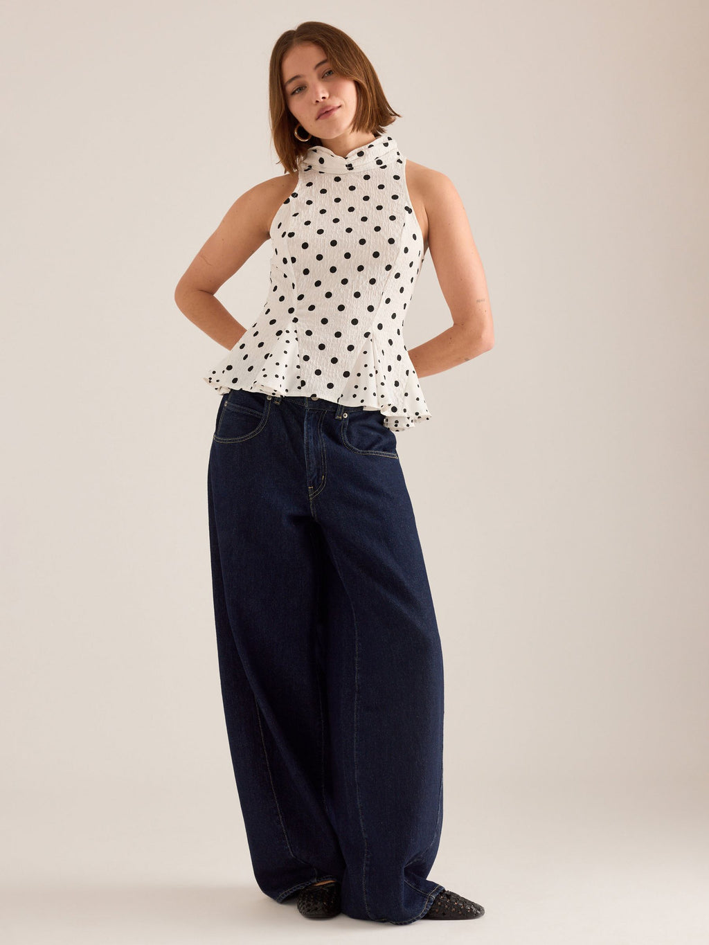 Maeve High-Neck Peplum POLKA SET L