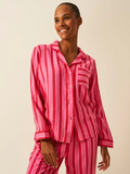 STRIPE AND STARE Soft Brushed Woven Pyjama Top AND SHORTS SET CANDY XS/S