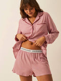 Soft Brushed Woven Pyjama Top AND SHORTS SET