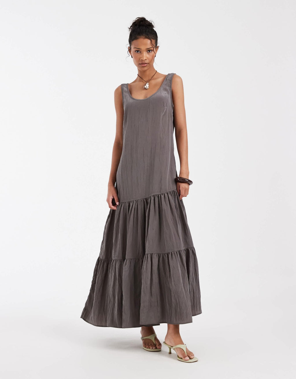 & Other Stories tiered maxi dress in charcoal grey S