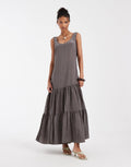 & Other Stories tiered maxi dress in charcoal grey S