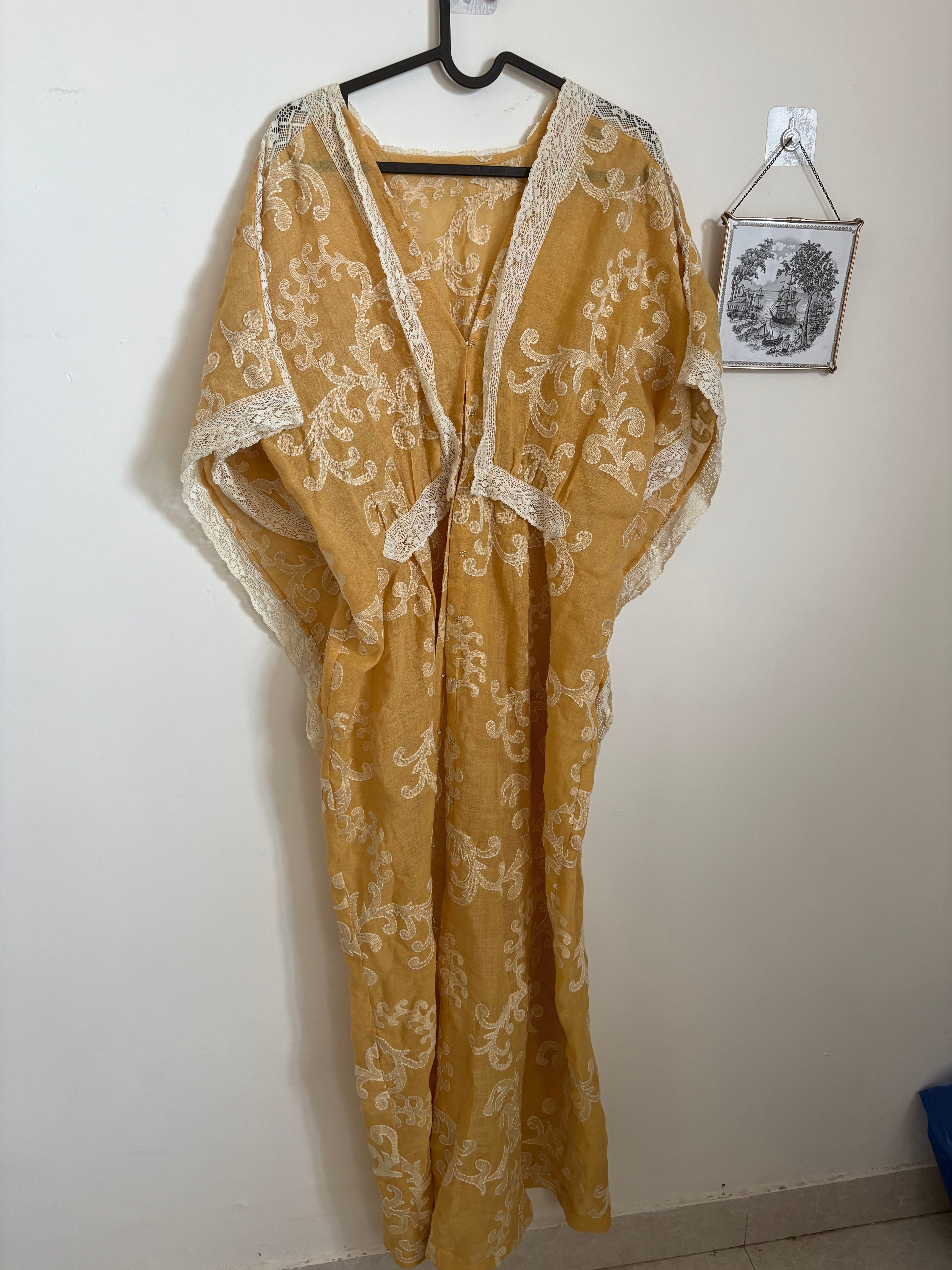 YELLOW EMBROIDERED COTTON ROBE FREE SIZED