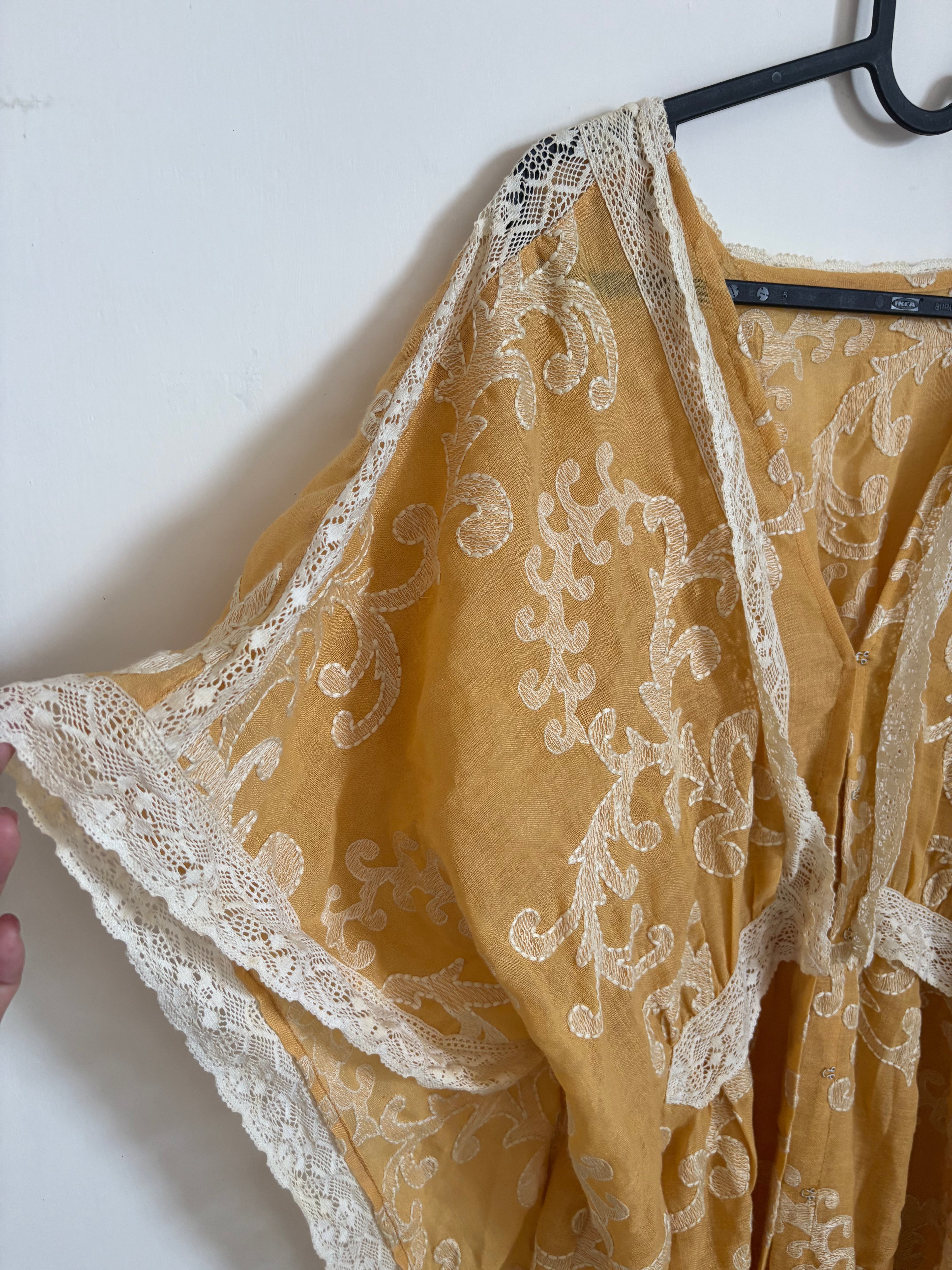 YELLOW EMBROIDERED COTTON ROBE FREE SIZED