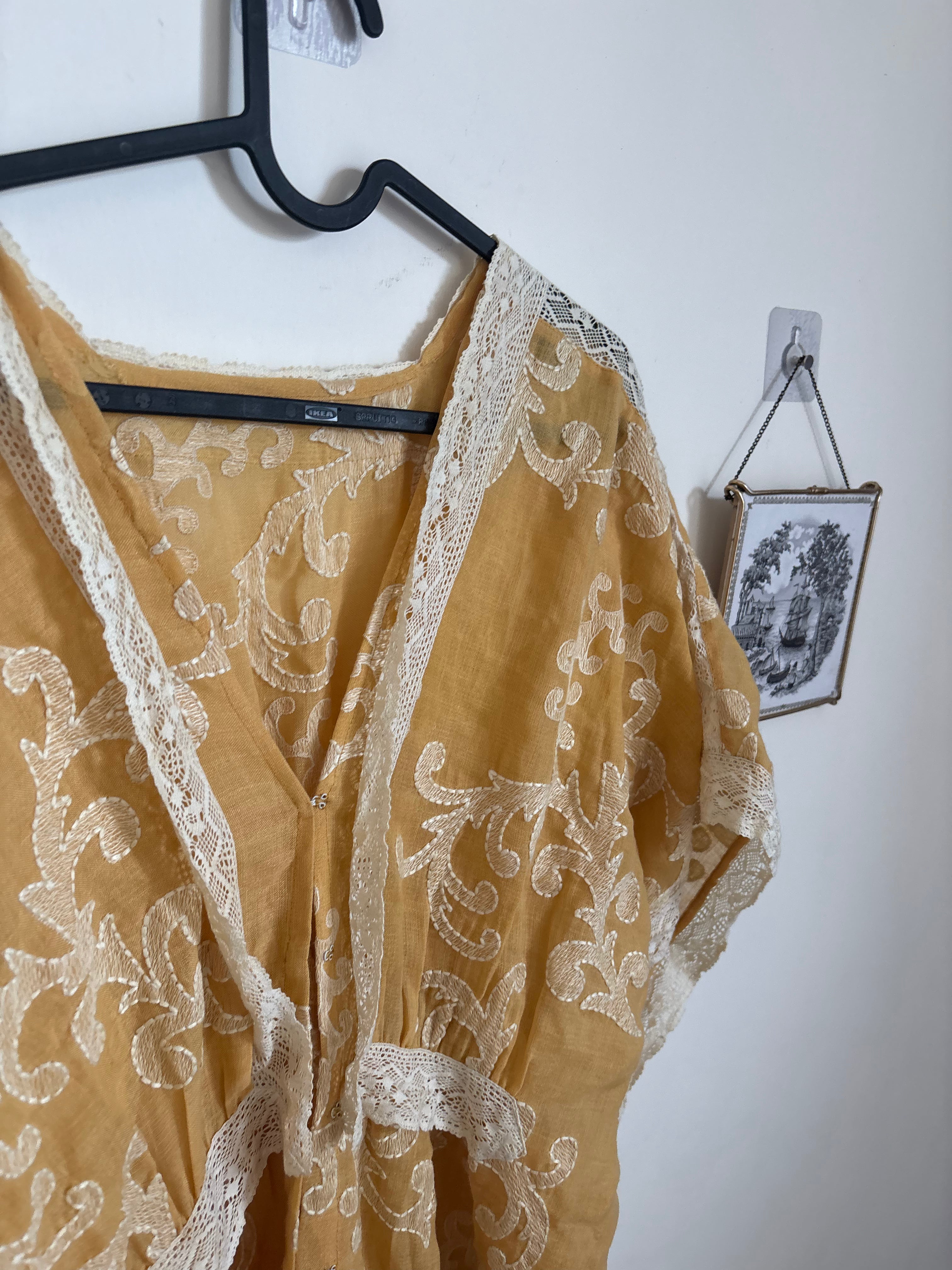YELLOW EMBROIDERED COTTON ROBE FREE SIZED