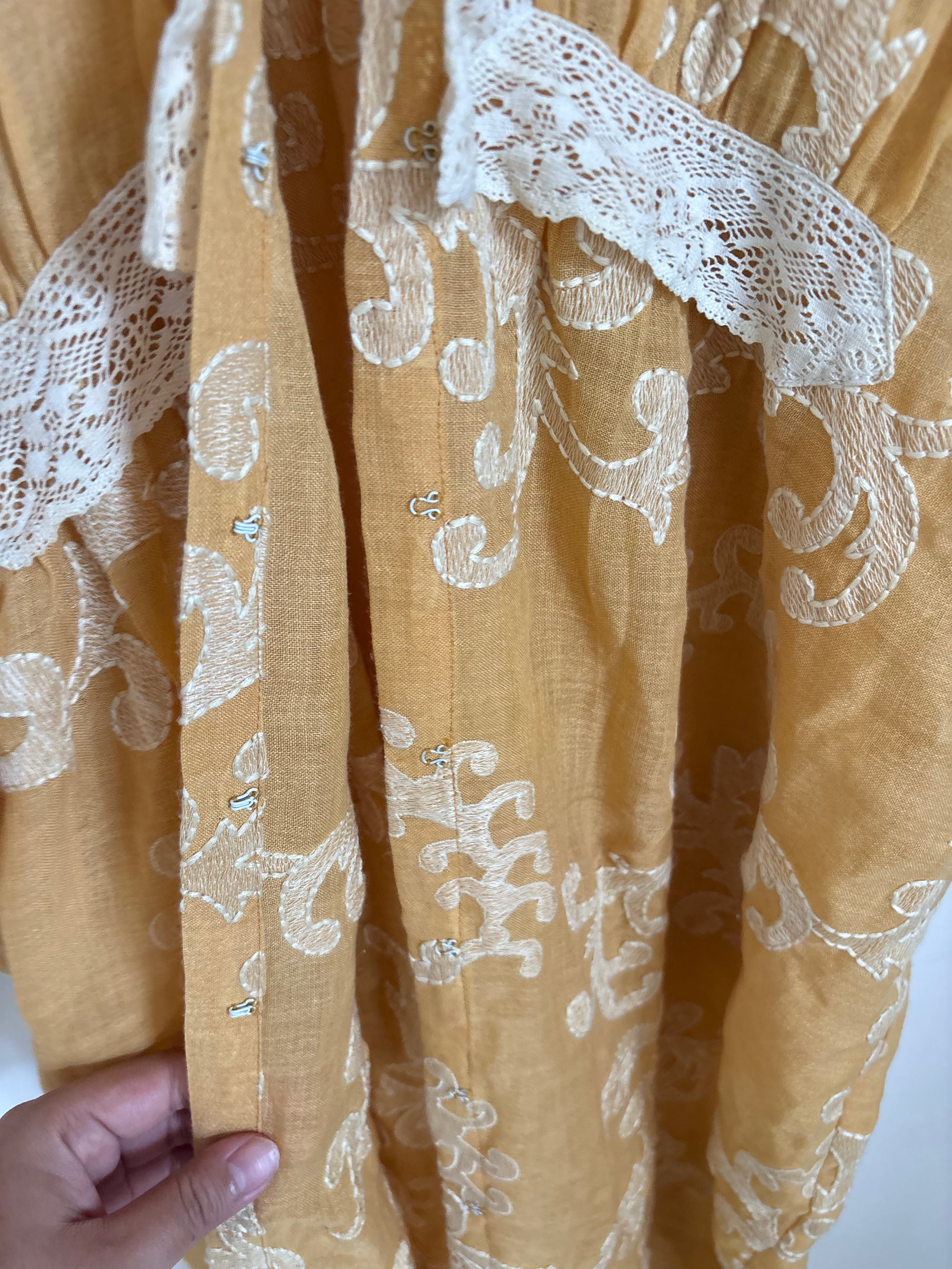 YELLOW EMBROIDERED COTTON ROBE FREE SIZED