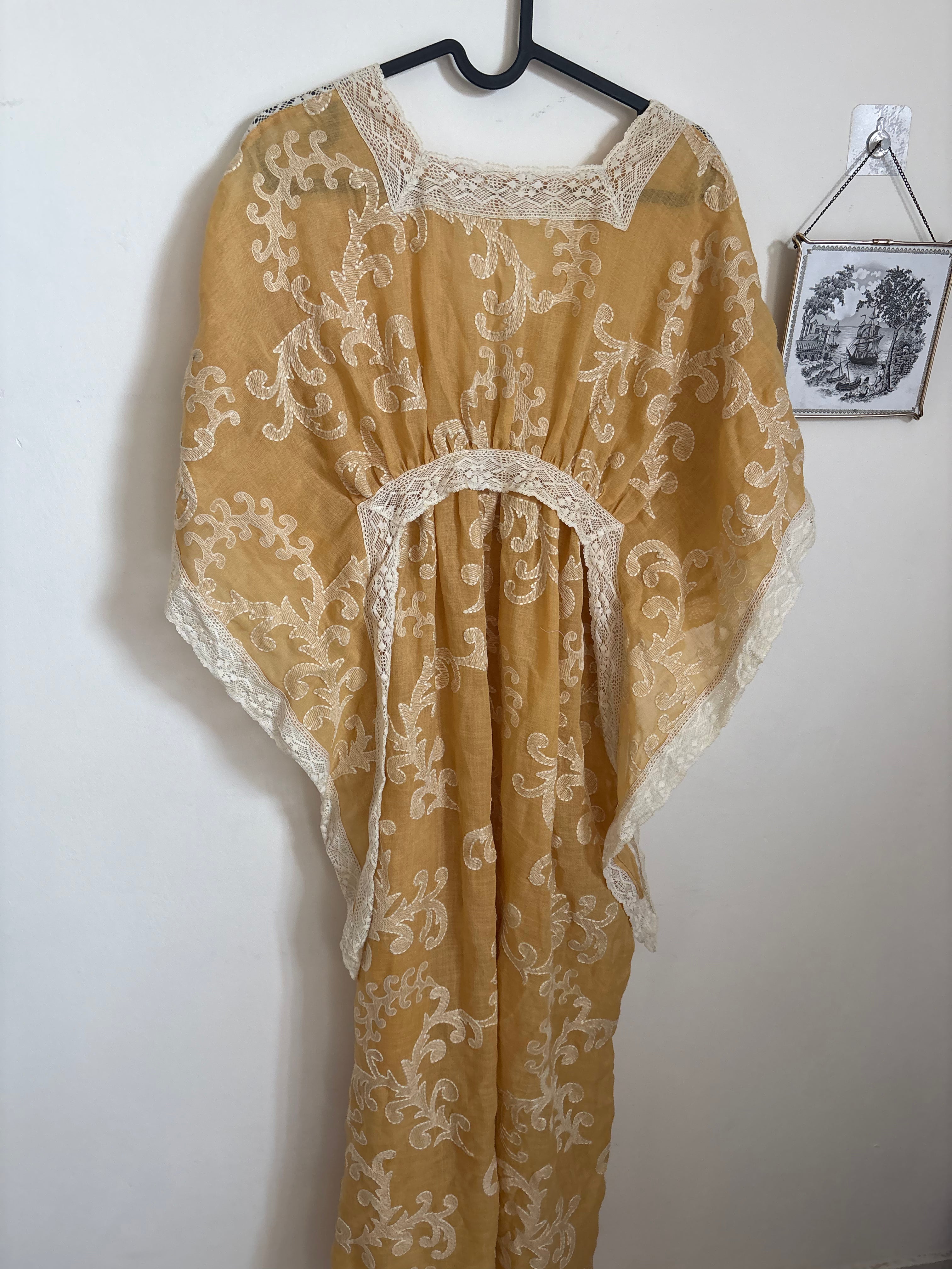 YELLOW EMBROIDERED COTTON ROBE FREE SIZED