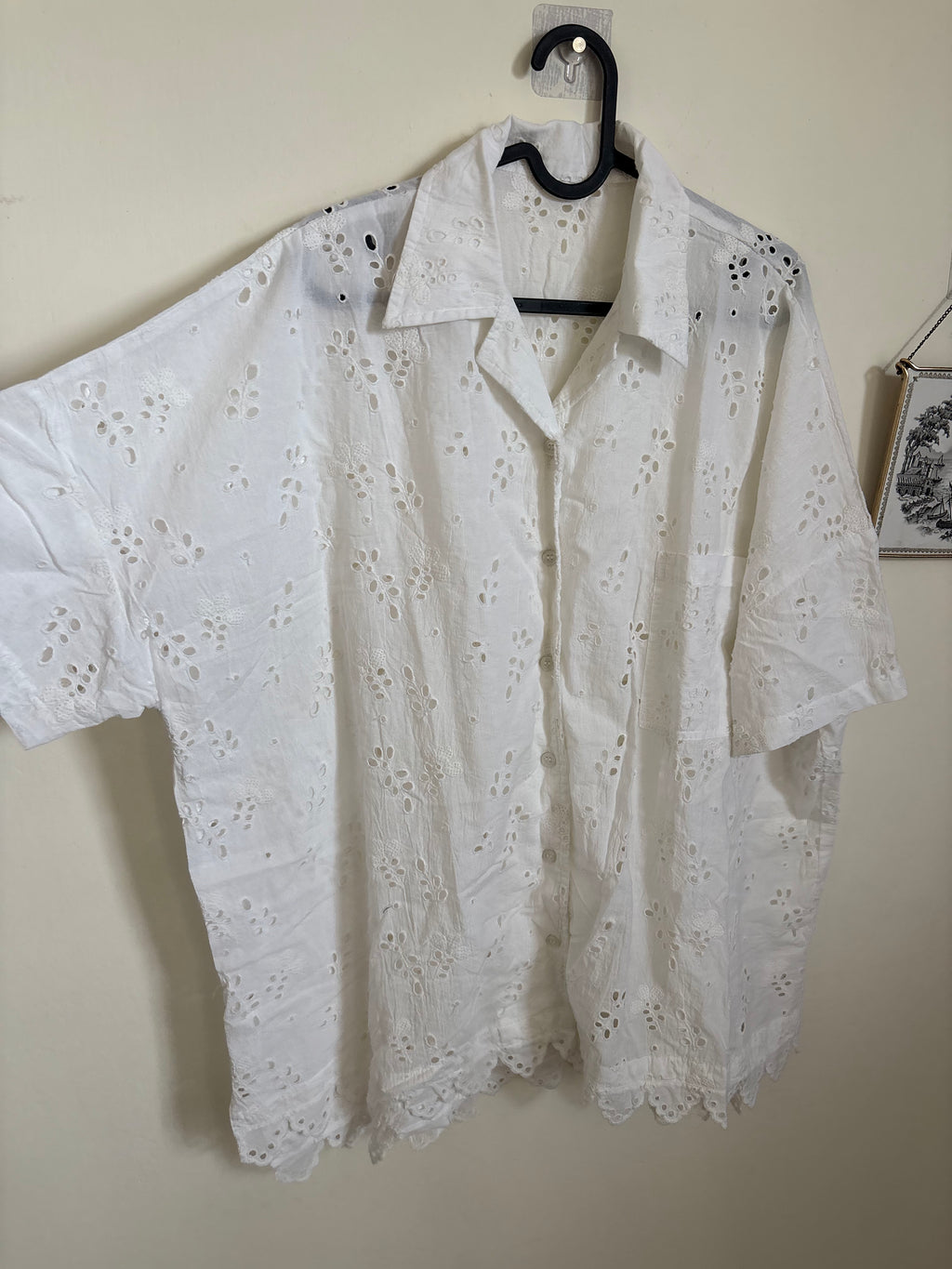 COLLARED COTTON EYELET SHIRT XXL