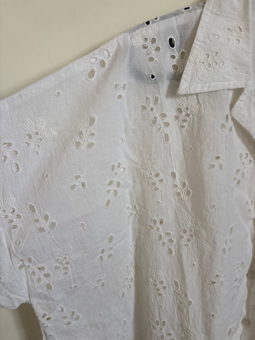 COLLARED COTTON EYELET SHIRT XXL