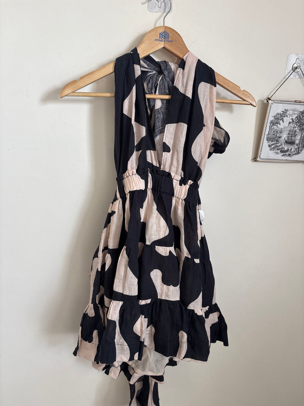 LINEN TIE HALTER  FLARED DRESS XS/S