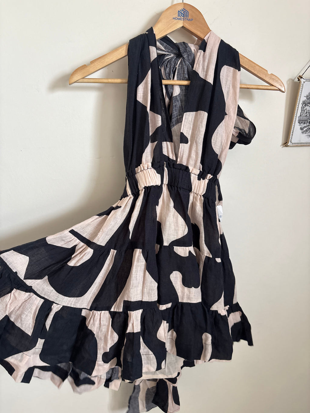 LINEN TIE HALTER  FLARED DRESS XS/S