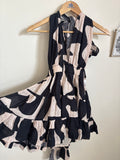 LINEN TIE HALTER  FLARED DRESS XS/S