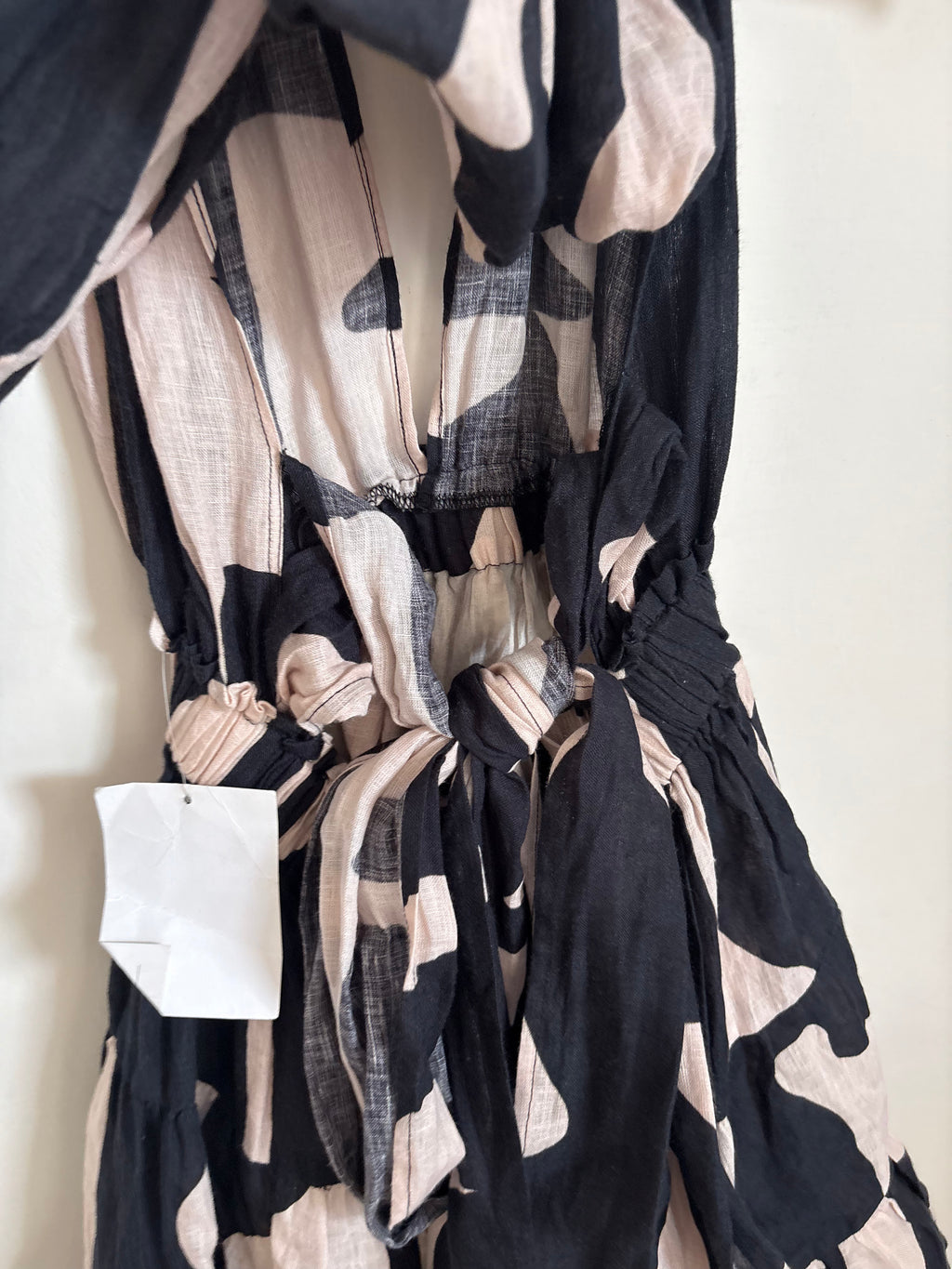 LINEN TIE HALTER  FLARED DRESS XS/S